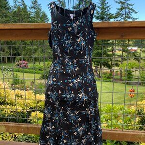 Charter Club Women's size 6 Black/White/Blue Floral Silk Maxi Dress w/ Side Zip
